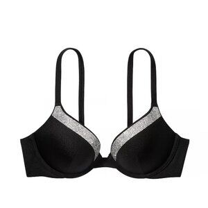 Victorias Secret Very Sexy Push-Up Bikini Top Shine Trim Black 34D Adjustable St